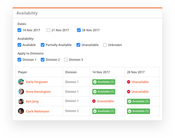 sportyHQ View player availability